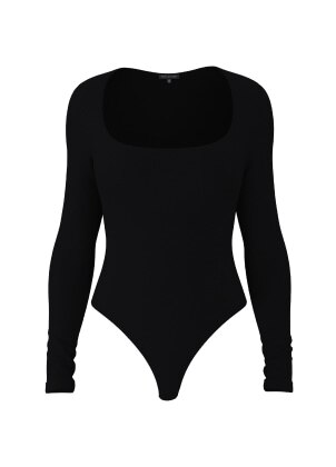 Black scoop neck bodysuit.