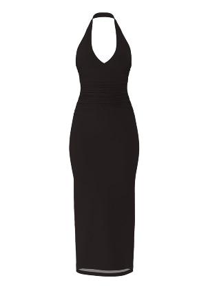 Brown halter neck maxi dress.