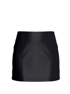Black faux leather mini skirt.