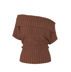 Brown ribbed off shoulder sweater.
