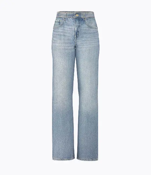 Light wash relaxed jeans.