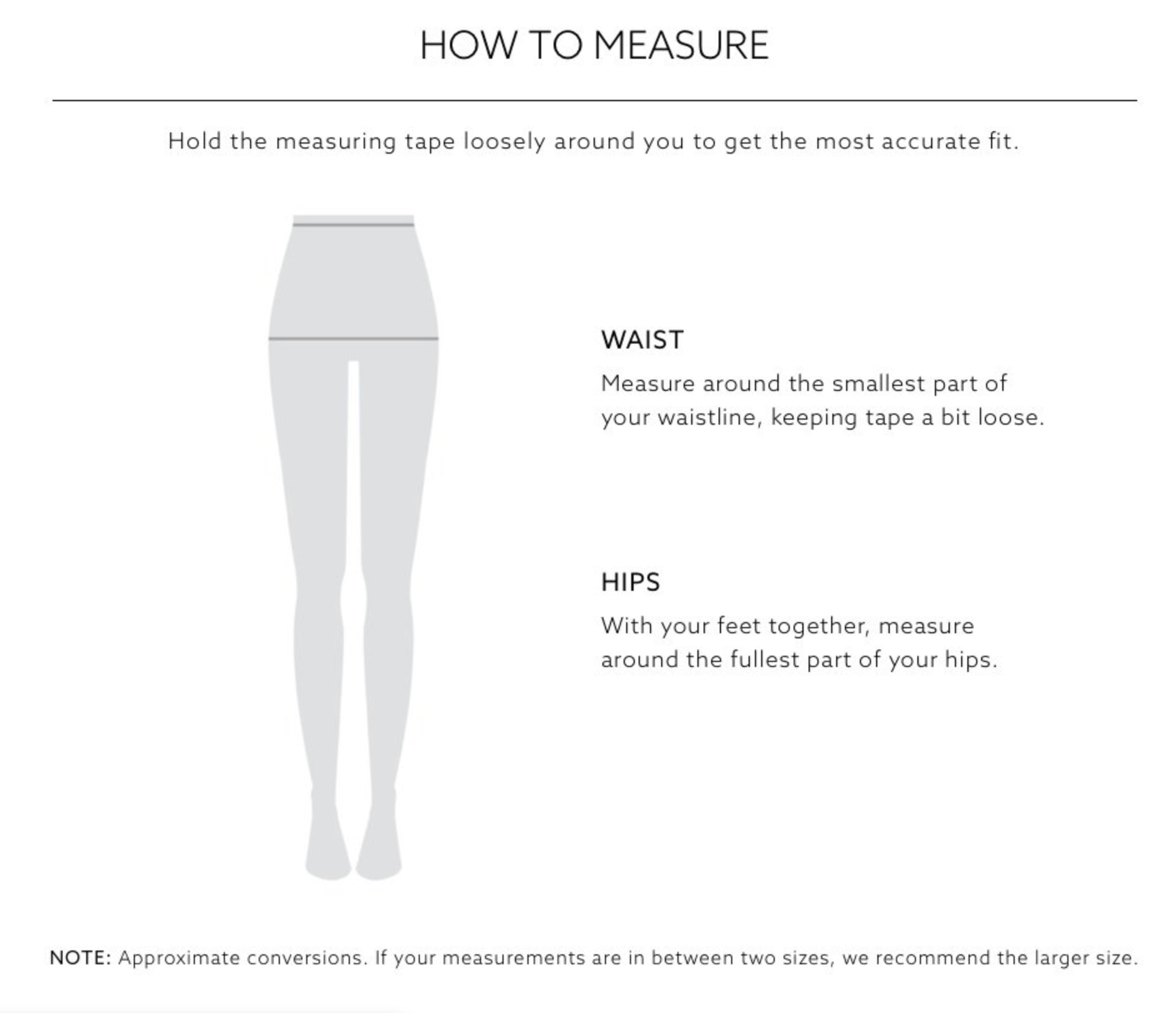 A silhouette of a mannequin with lines on the waist and hips indicating where to measure.