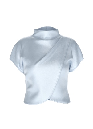 Light blue satin top.